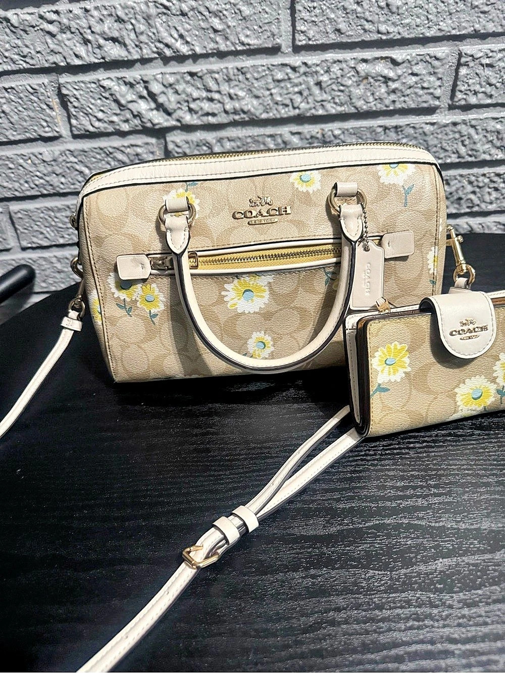 Coach Rowan Satchel Floral Beige & White gently used